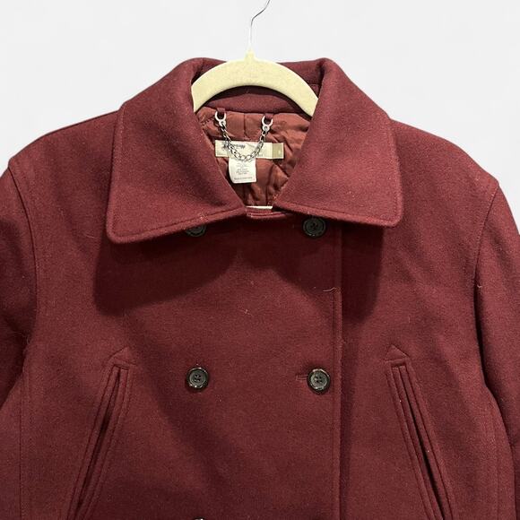 J.Crew Vintage 90s Heritage Preppy Wool Blend Burgundy Pea Coat Size Small - Picture 5 of 8
